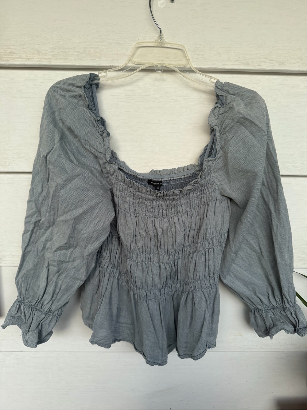 Who What Wear Chambray Smocked Peplum Blouse - Medium